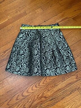 Black and Silver Floral Jacquard A-Line Skirt